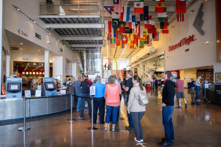 people standing in line at the future of flight