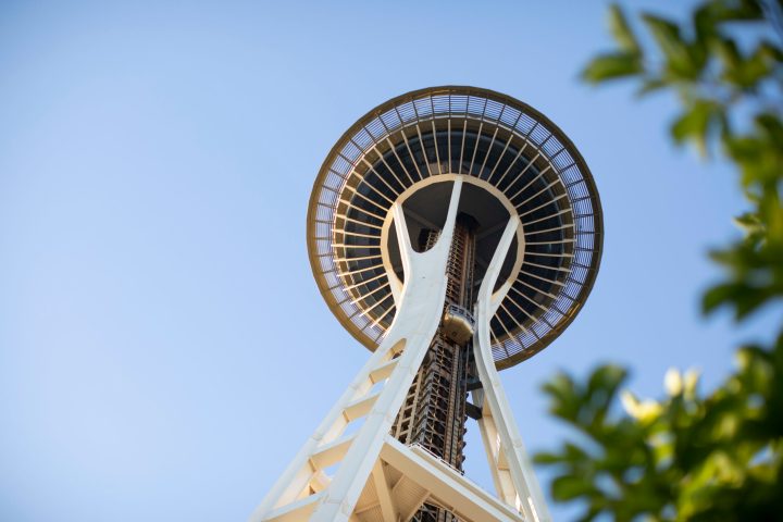 a view of the space needle from below during a Private Seattle Tour