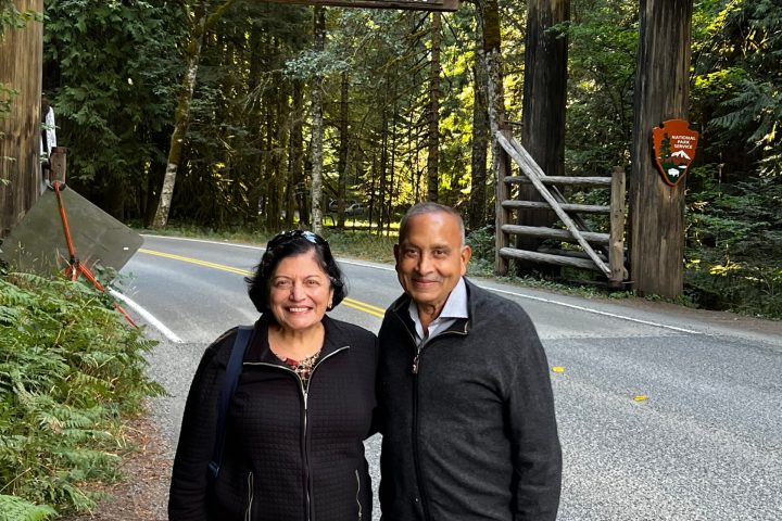 people standing with trees in the background on a private mt rainier national park tour